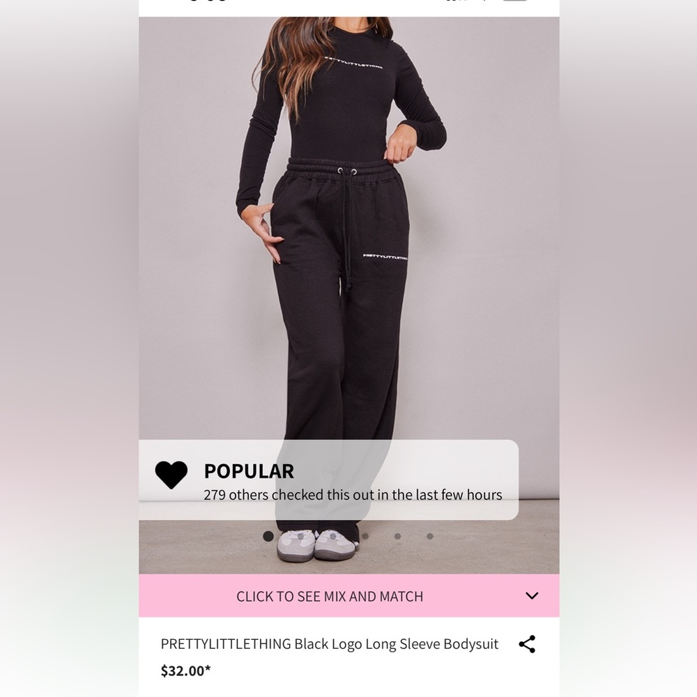 PRETTYLITTLETHING Black Logo Long Sleeve Bodysuit